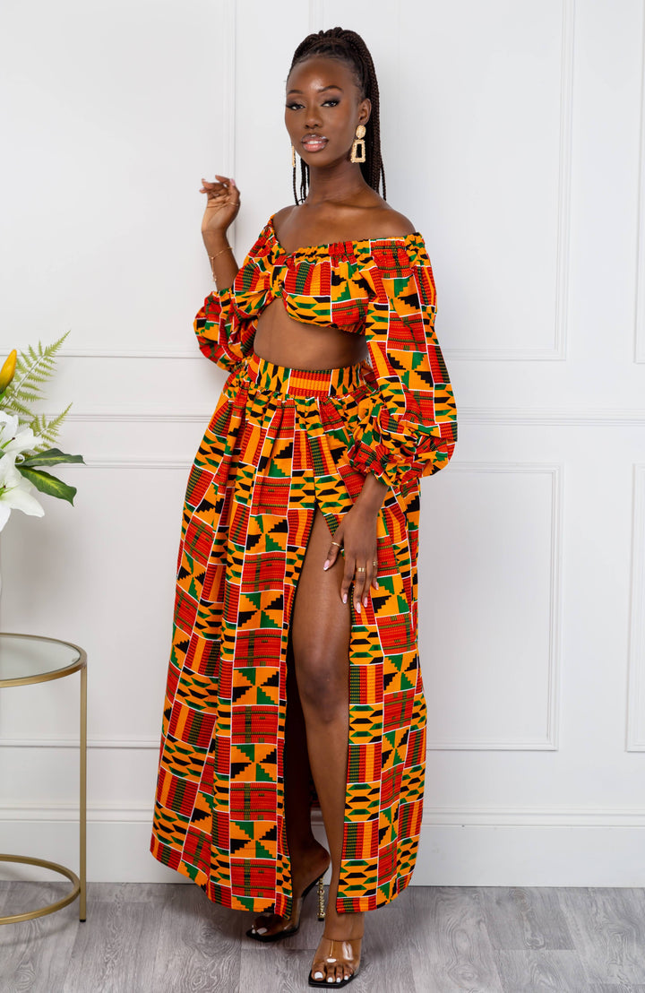 Kente African Print Maxi Skirt & Crop Top