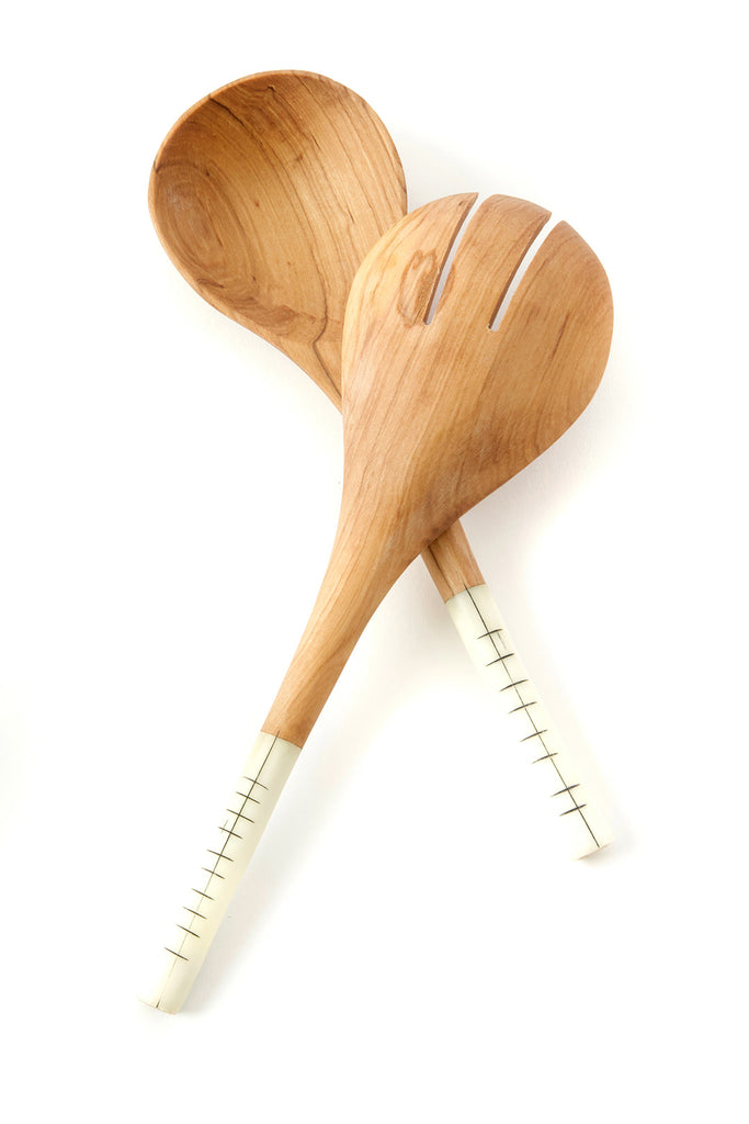 Olive wood salad server, African wooden spoon