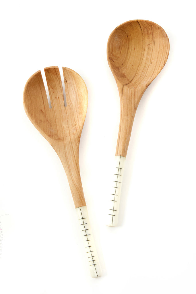 Olive wood salad server, African wooden spoon