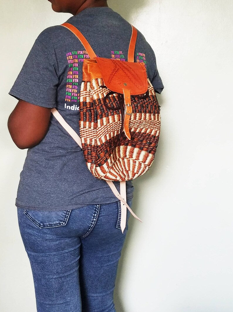 Kiondo African backpack, sisal backpack, kikuyu leather bag