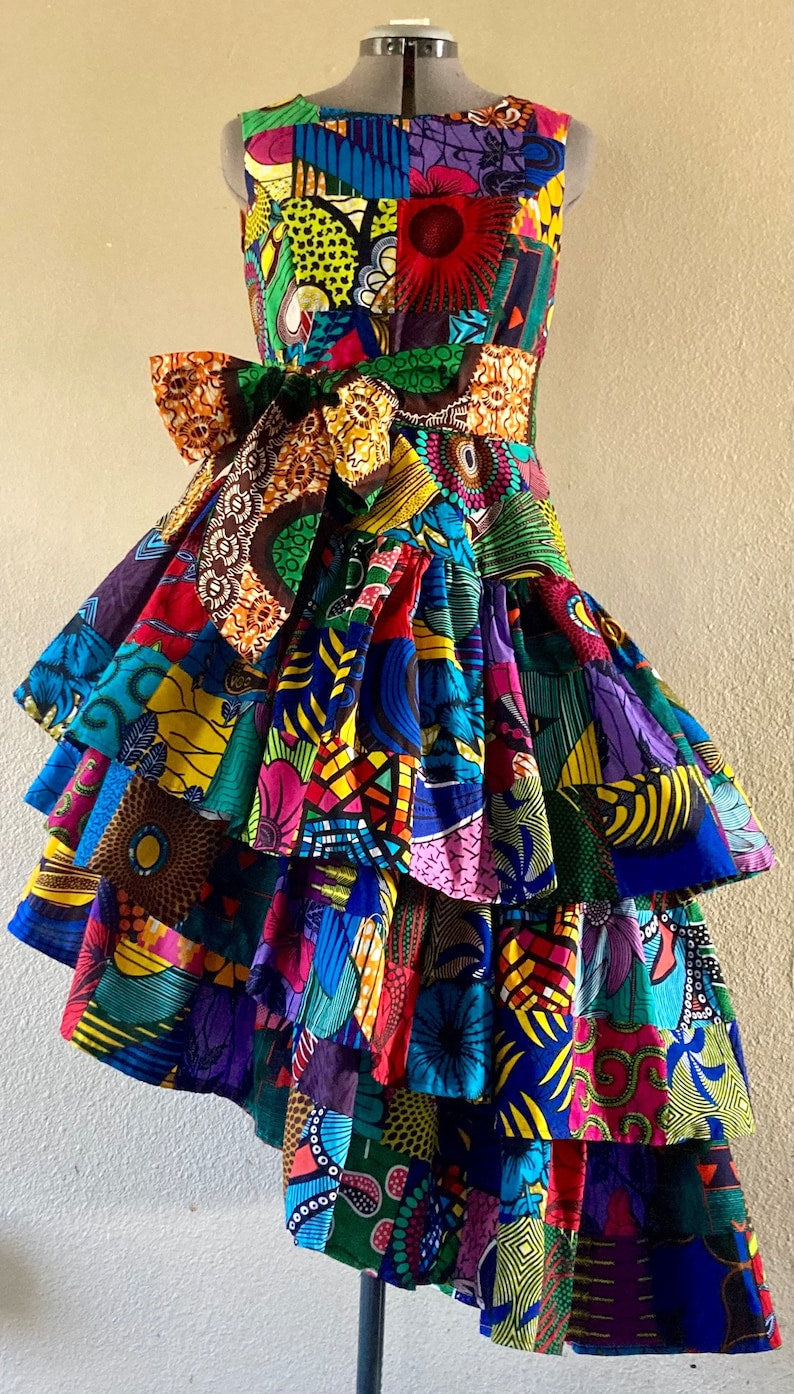 African kitengi patchwork dress, tier wedding dress