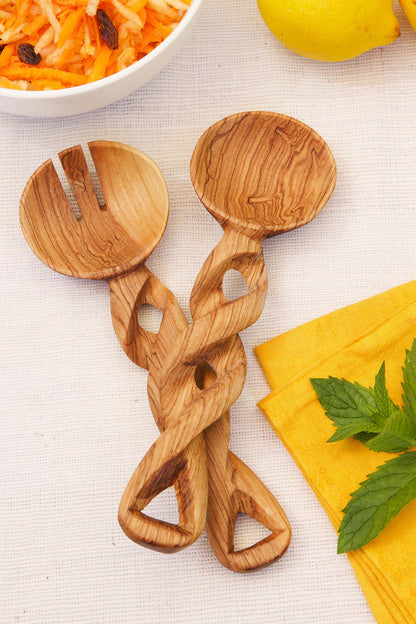 Small olive wood salad server