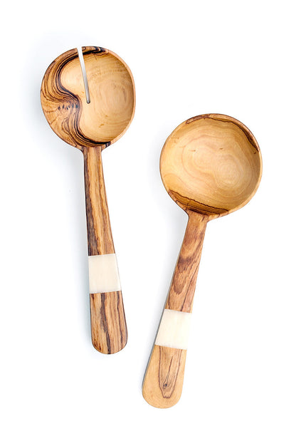 Olive Wood and Bone Pendulum Salad Servers