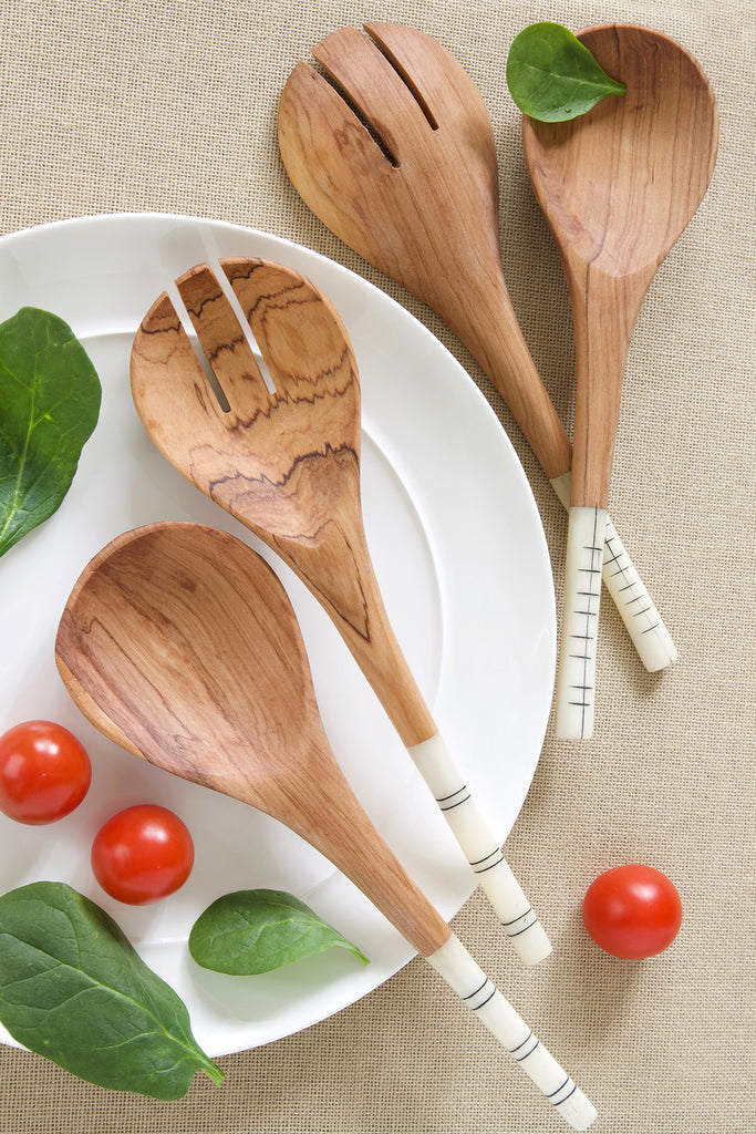 Olive wood salad server, African wooden spoon