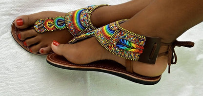 African maasai sandals, beaded summer flipflops and kenyan gladiator