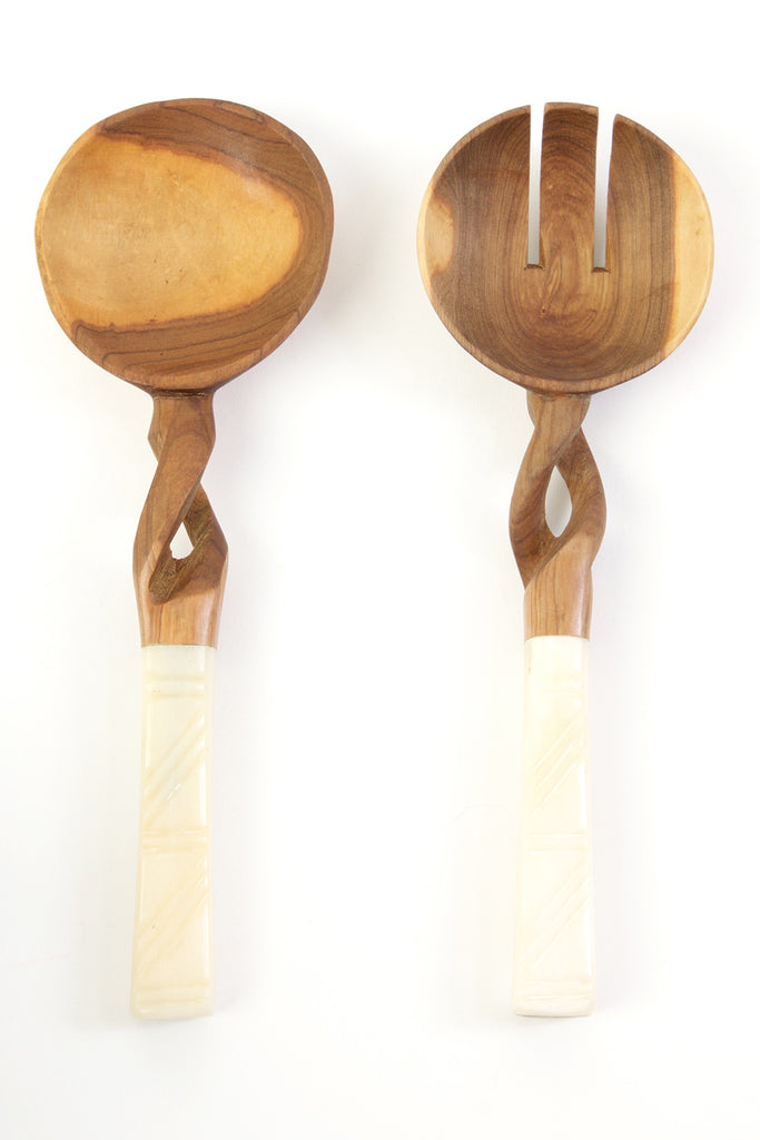 Twisted Olivewood Servers with Bone Handles