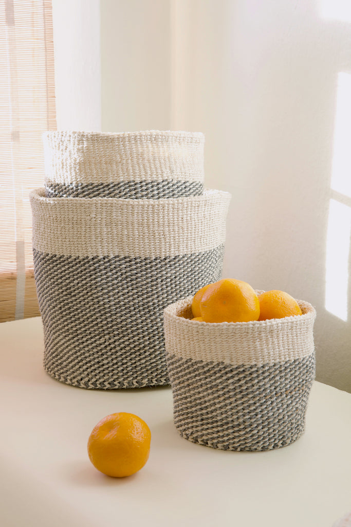 Set of sisal nesting African storage and planter baskets