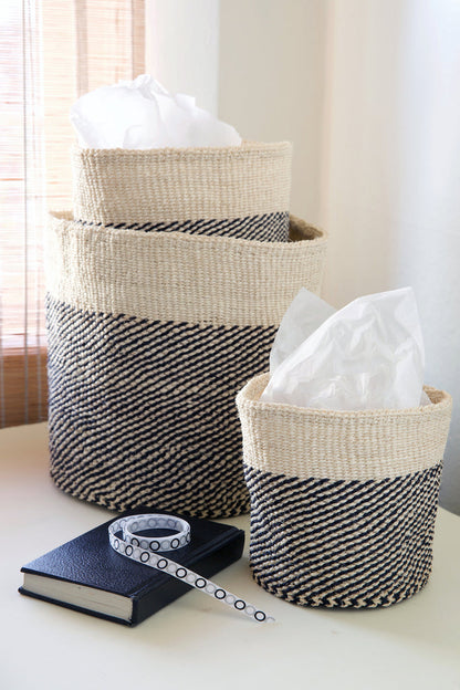 Set of sisal nesting African storage and planter baskets