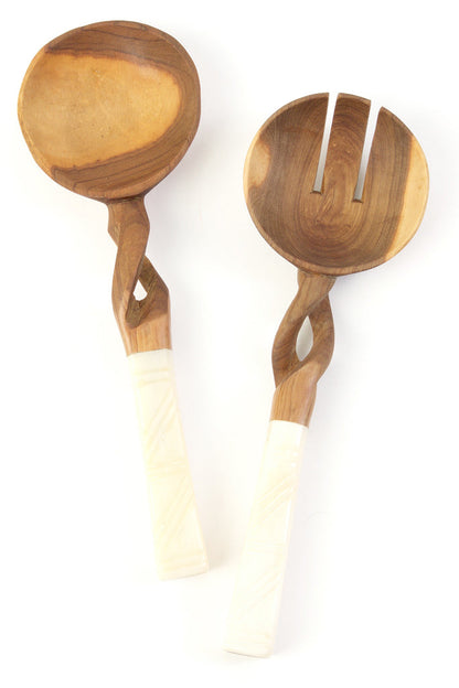 Twisted Olivewood Servers with Bone Handles