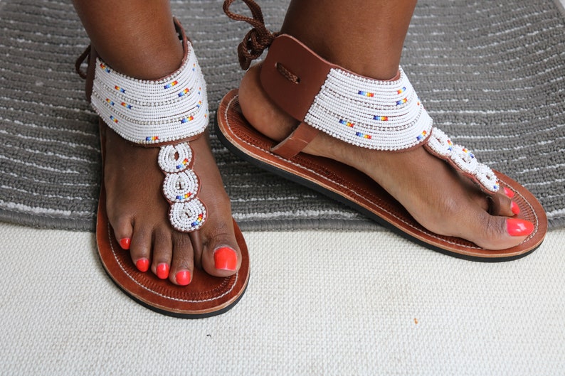 Maasai African Sandals, women flipflops, summer beaded handmade sandals