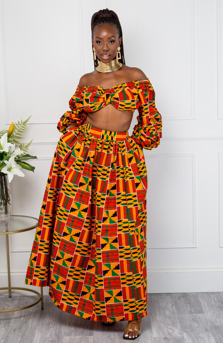 Kente African Print Maxi Skirt & Crop Top