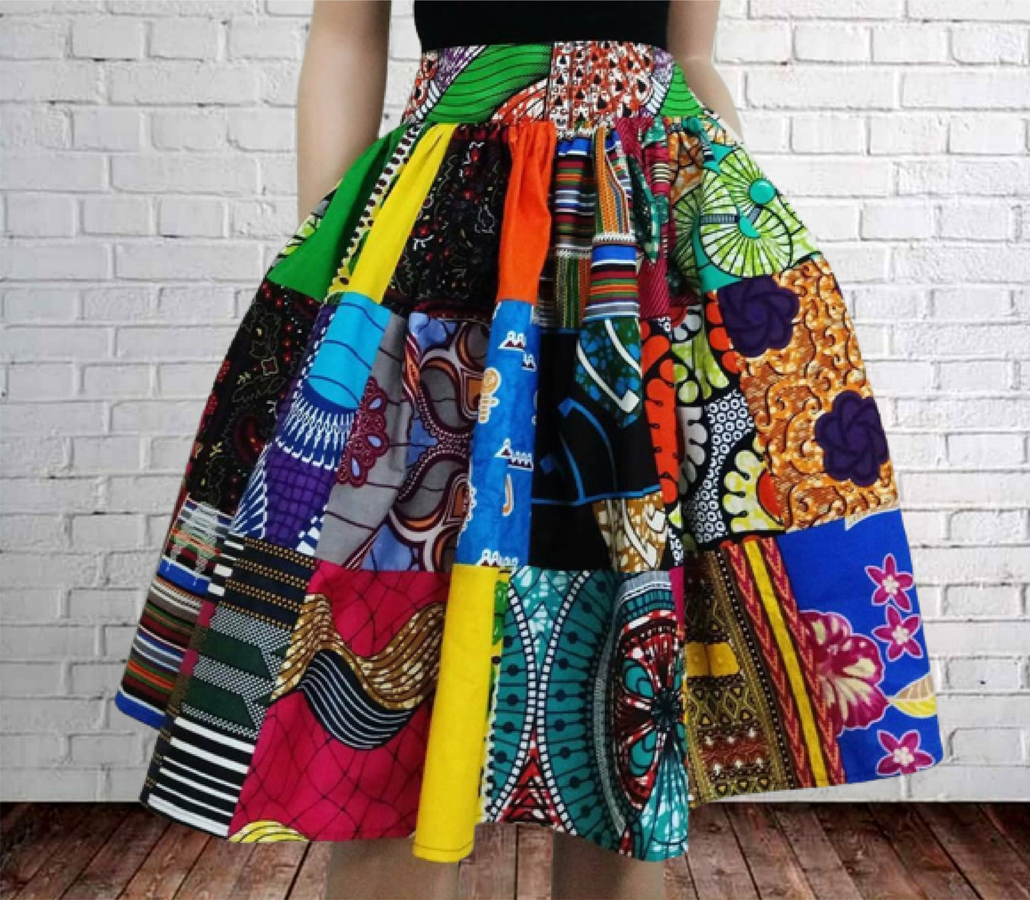 African kitengi patchwork skirt, Ankara knee skirt