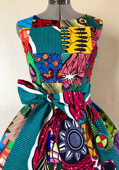 African kitengi patchwork dress, long tier dress