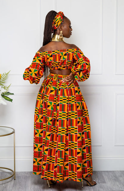 Kente African Print Maxi Skirt & Crop Top