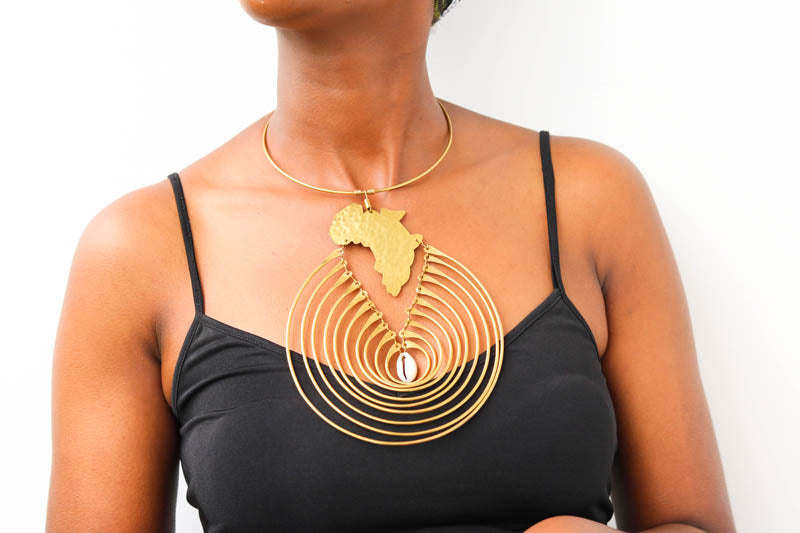 African brass statement necklace