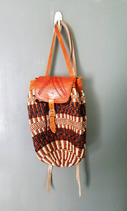 Kiondo African backpack, sisal backpack, kikuyu leather bag