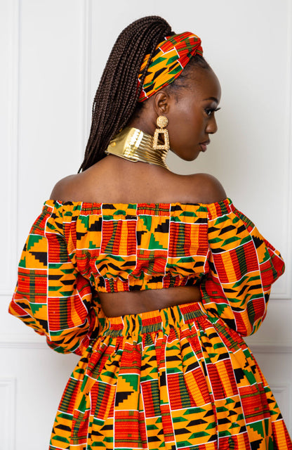 Kente African Print Maxi Skirt & Crop Top