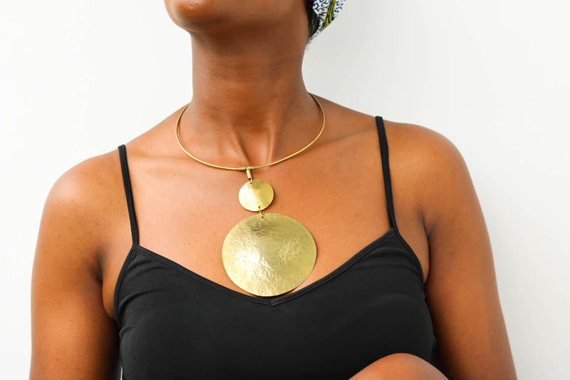 African brass statement necklace