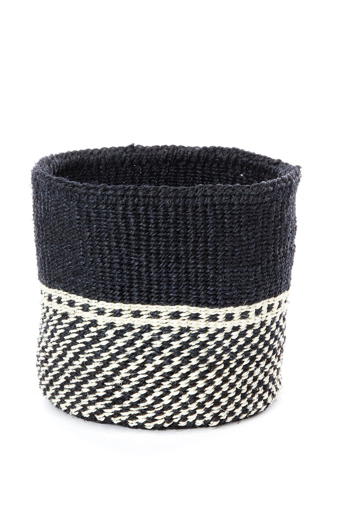 Set of black and white sisal nesting African storage and planter baskets