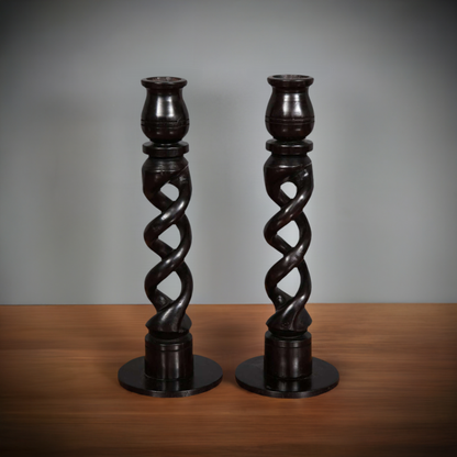 A Pair of African Twisted Ebony wood Candle Holder