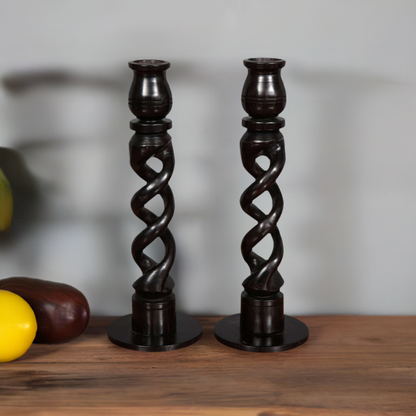 A Pair of African Twisted Ebony wood Candle Holder