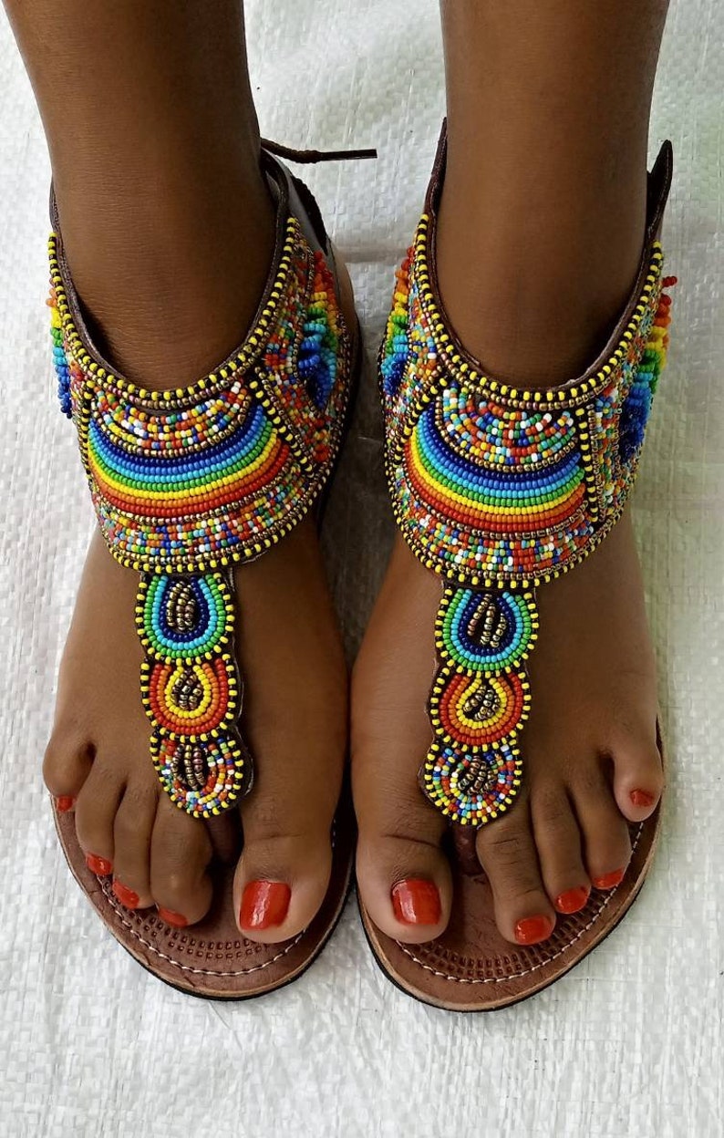 African maasai sandals, beaded summer flipflops and kenyan gladiator