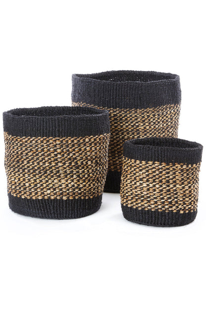 Set of 3 Sisal and Banana Fiber Storage and Planter African basket