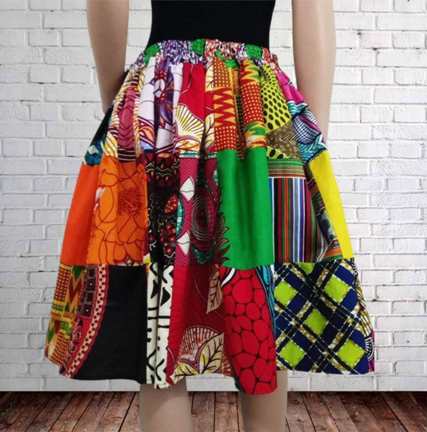 African kitengi patchwork skirt, Ankara knee skirt