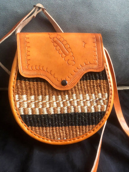 Kiondo African leather and sisal bodycross bag