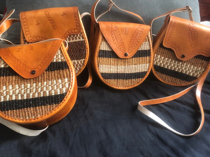 Kiondo African leather and sisal bodycross bag