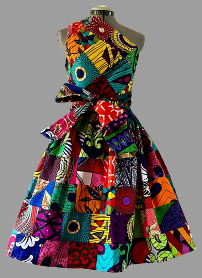 African kitengi patchwork dress, wedding knee dress