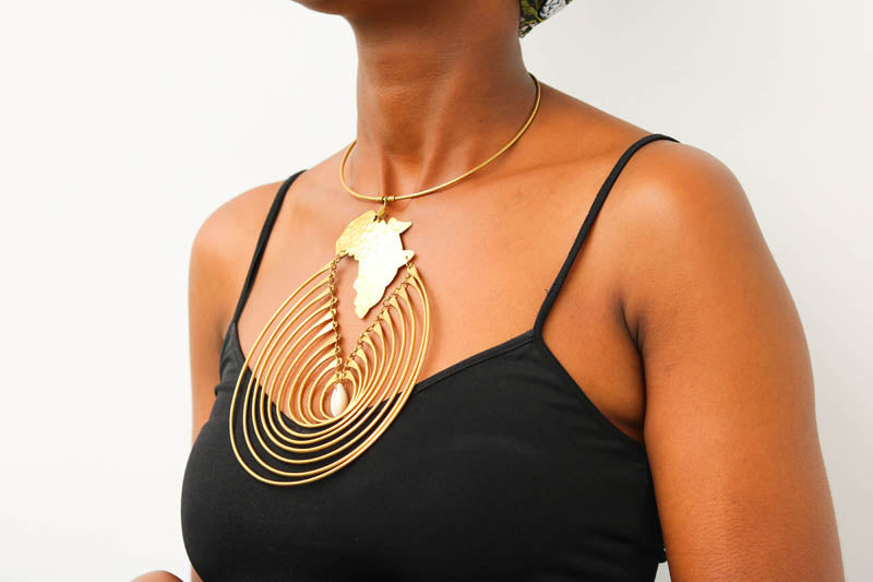 African brass statement necklace