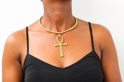 Ankh brass African necklace, African Brass necklace, Brass Pendant African jewelry