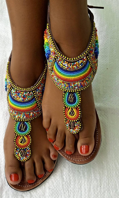 African maasai sandals, beaded summer flipflops and kenyan gladiator