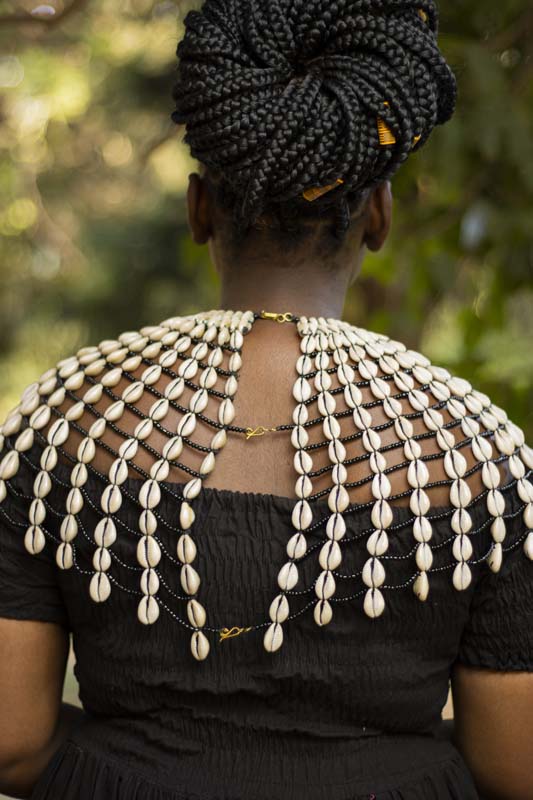 African Cowrie Shell long shoulder Necklace