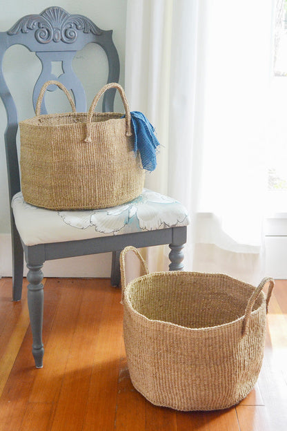 Natural sisal and Fibre African floor storage baskets