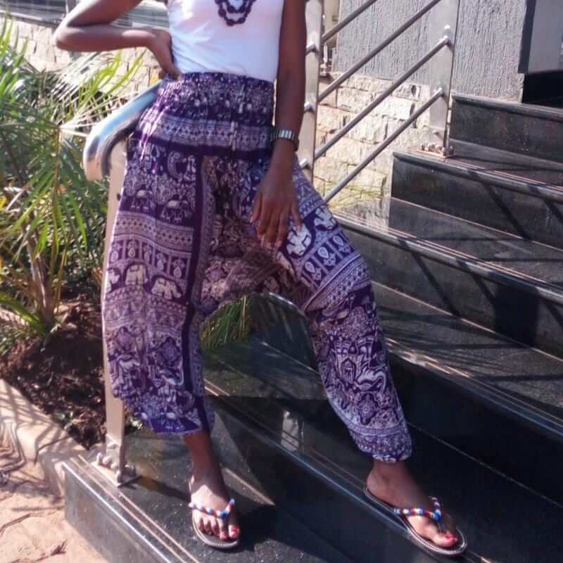 Rayon Purple Baggy Summer Pant, Animal  Print Pant - Acts Africa