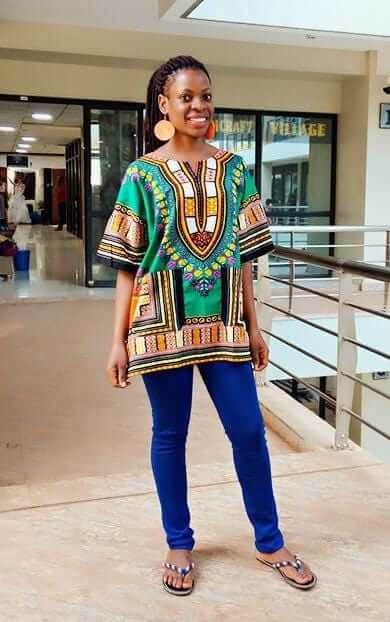 African women evening casual green dashiki shirt for - Acts Africa