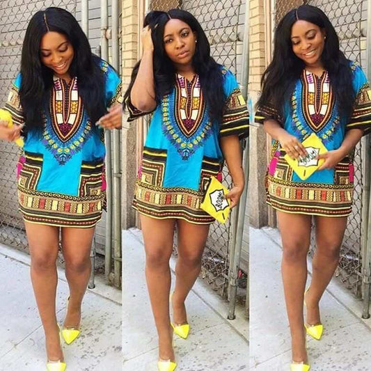 Blue Dashiki woven Shirt (Blue Sky), blue dashiki shirt,  women dashiki shirt.- Acts Africa