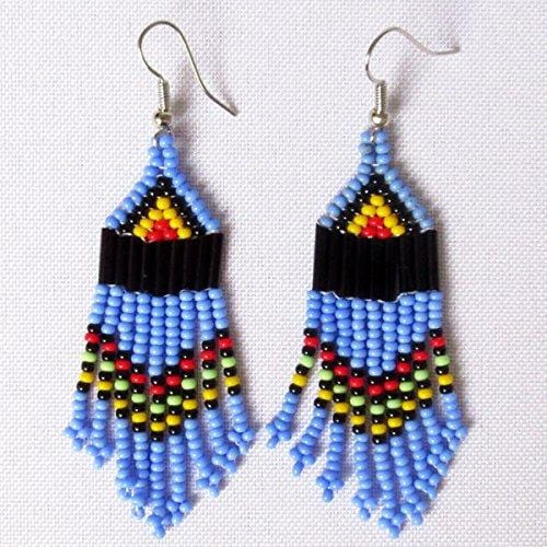 Multiple Strands Maasai Blue Earings, Handcrafted Beaded Earrings - Acts Africa