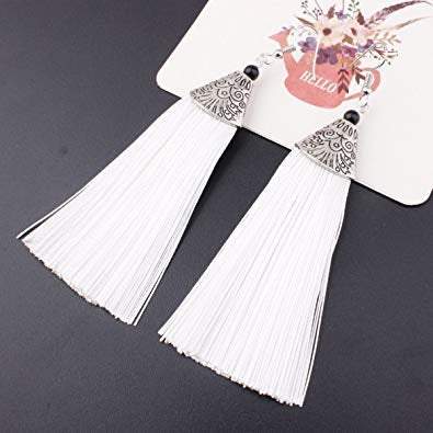 white Tassel Thread Earrings - Acts Africa