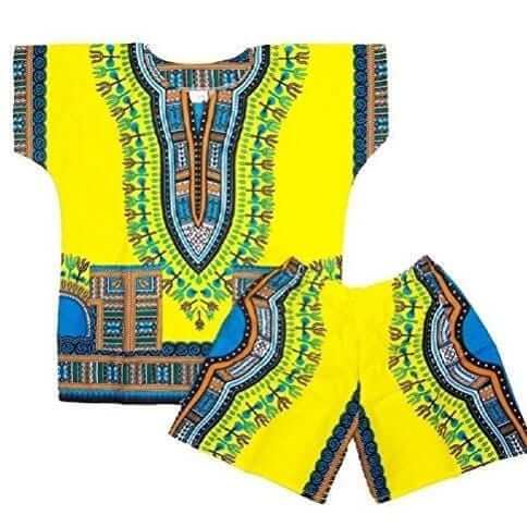 Dashiki Kids' Suit Shirt with Short - Yellow - Acts Africa