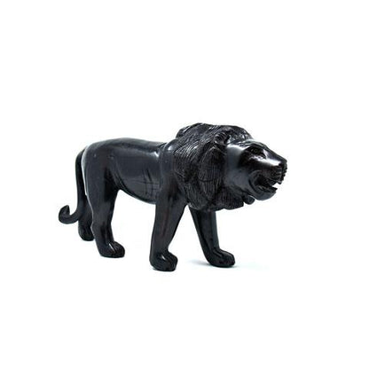 African Lion Ebony Wood Sculpture